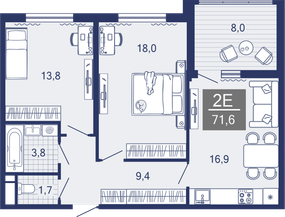 2-комнатная, 63.2 м²