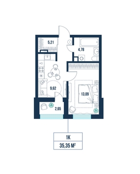 1-комнатная, 35.4 м²